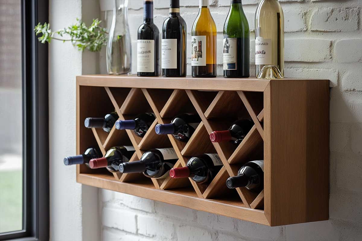 Drvena Polica za Vino i Stalak za Flaše